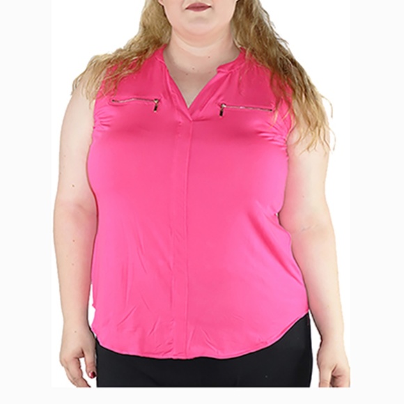 Plus Size Fuchsia Sleeveless Top Zipper Accent - Picture 1 of 5